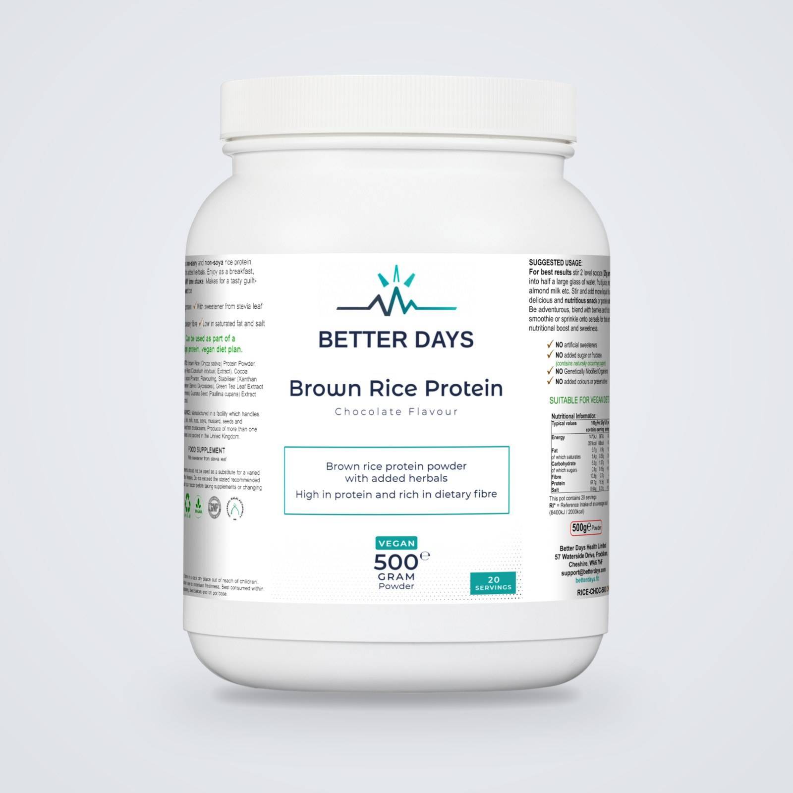Brown Rice Protein – Chocolate Flavour supplement, Better Days