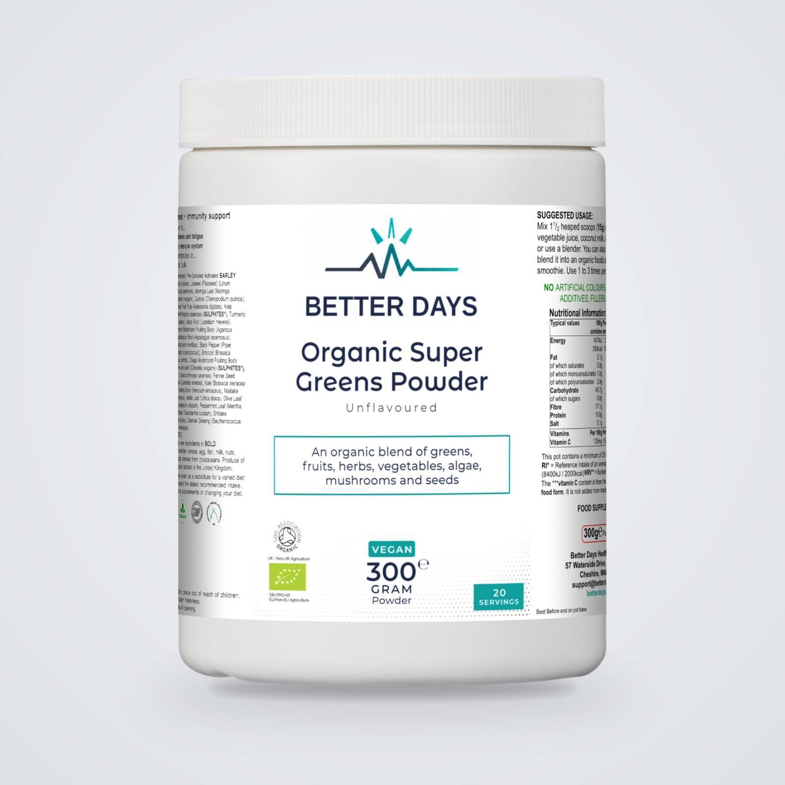 Organic Super Greens Powder – Unflavoured supplement, Better Days