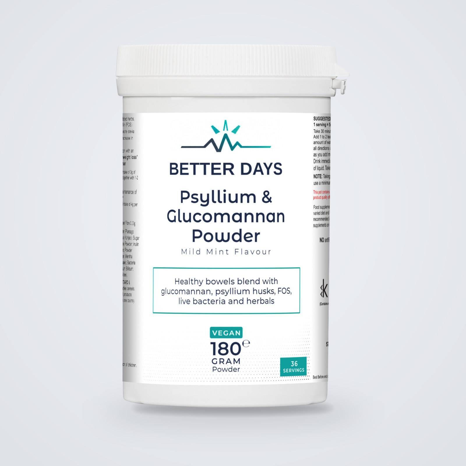 Psyllium & Glucomannan Powder – Mild Mint Flavour supplement, Better Days